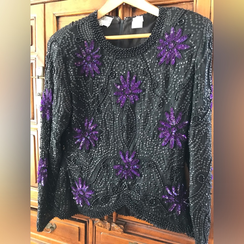 3 Elegant Black, Gold, Pewter and purple Embroidered beaded tops
Small, Med/XL - Picture 3 of 10